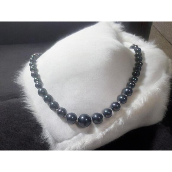 Black Pearl Necklace, Natural Fresh Water Pearl Bead Necklace, Genuine Classic - Picture 1 of 10